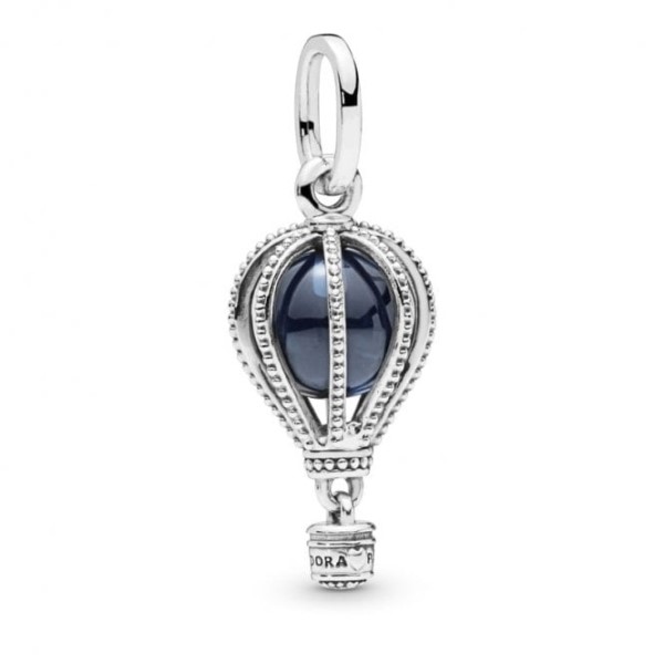 μπλε & ασημί γούρι με αερόστατο Pandora Greece