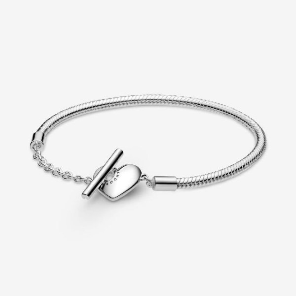Στιγμές καρδιά μάρκας Pandora Greece T-bar Snake Chain βραχιόλι