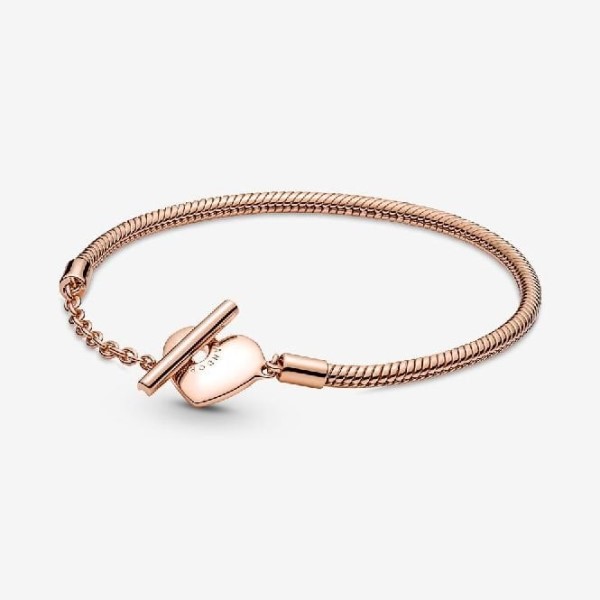 Στιγμές τριαντάφυλλο μάρκας Pandora Greece καρδιά T-bar Snake Chain βραχιόλι