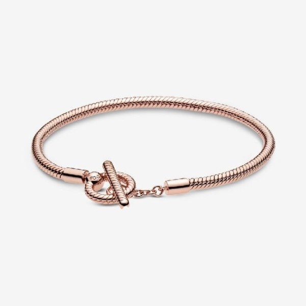 Στιγμές τριαντάφυλλο μόδας Pandora Greece T-bar Snake Chain βραχιόλι