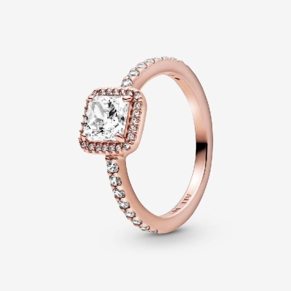 τριαντάφυλλο τετράγωνο Pandora Greece Sparkle Halo δαχτυλίδι